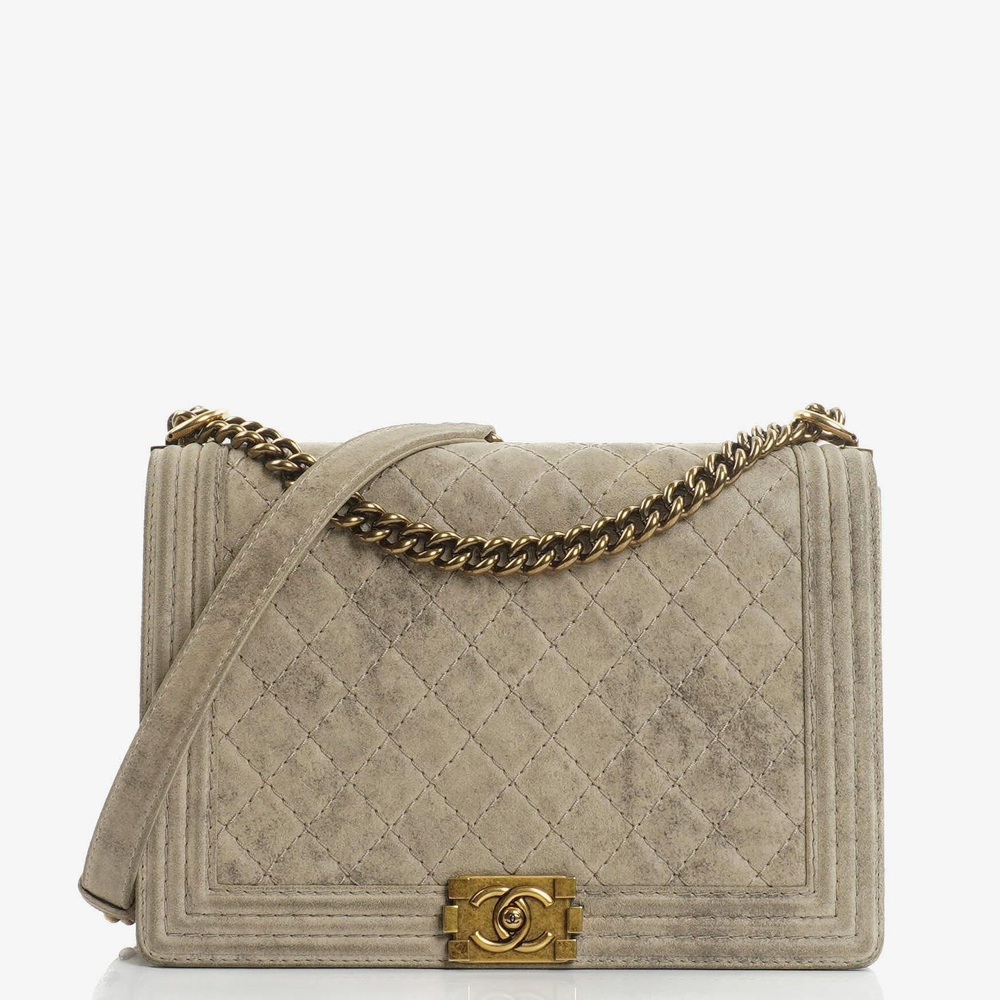 Chanel Große Boy 2013 Metiers D’Art Neutral Gepolsterte Abgenutzte Wildleder Flap Tasche mit Gealterten Goldbeschlägen
