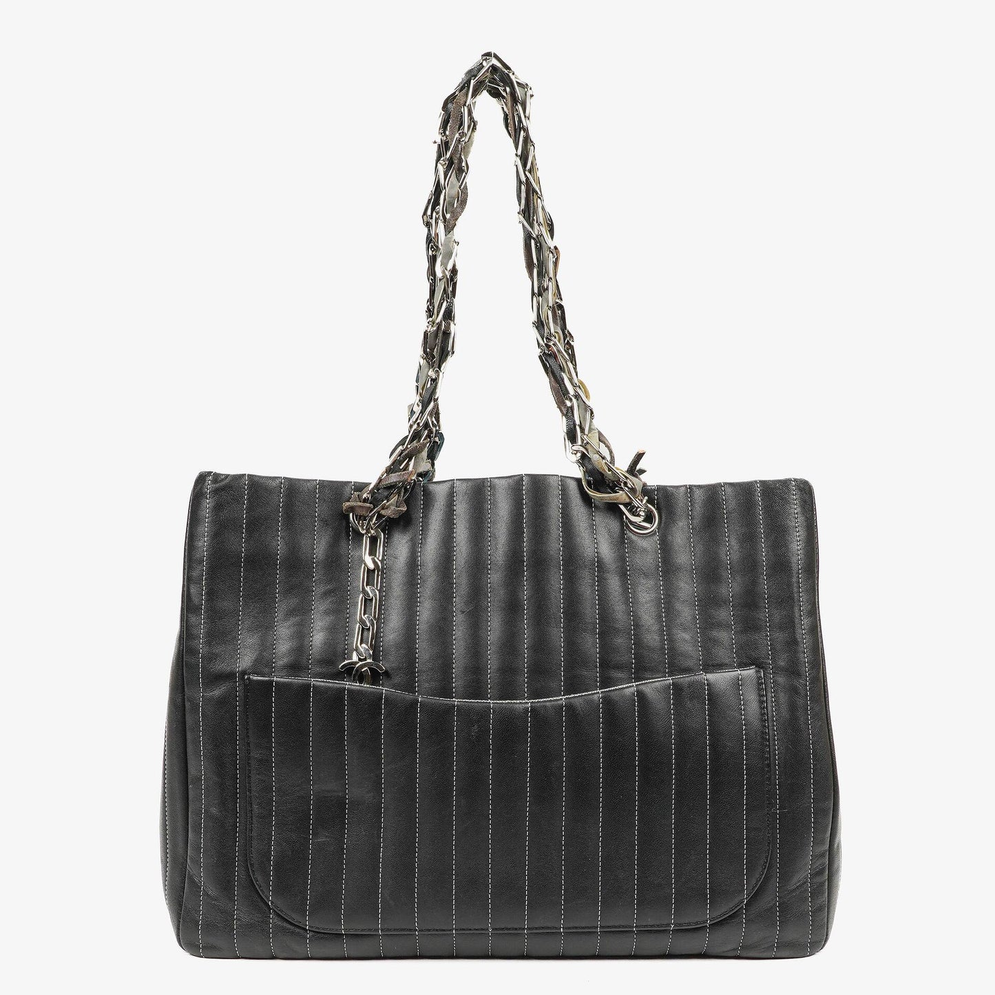 Chanel Mademoiselle Tote-Tasche Groß Schwarz Lammleder Steppung Vertikal