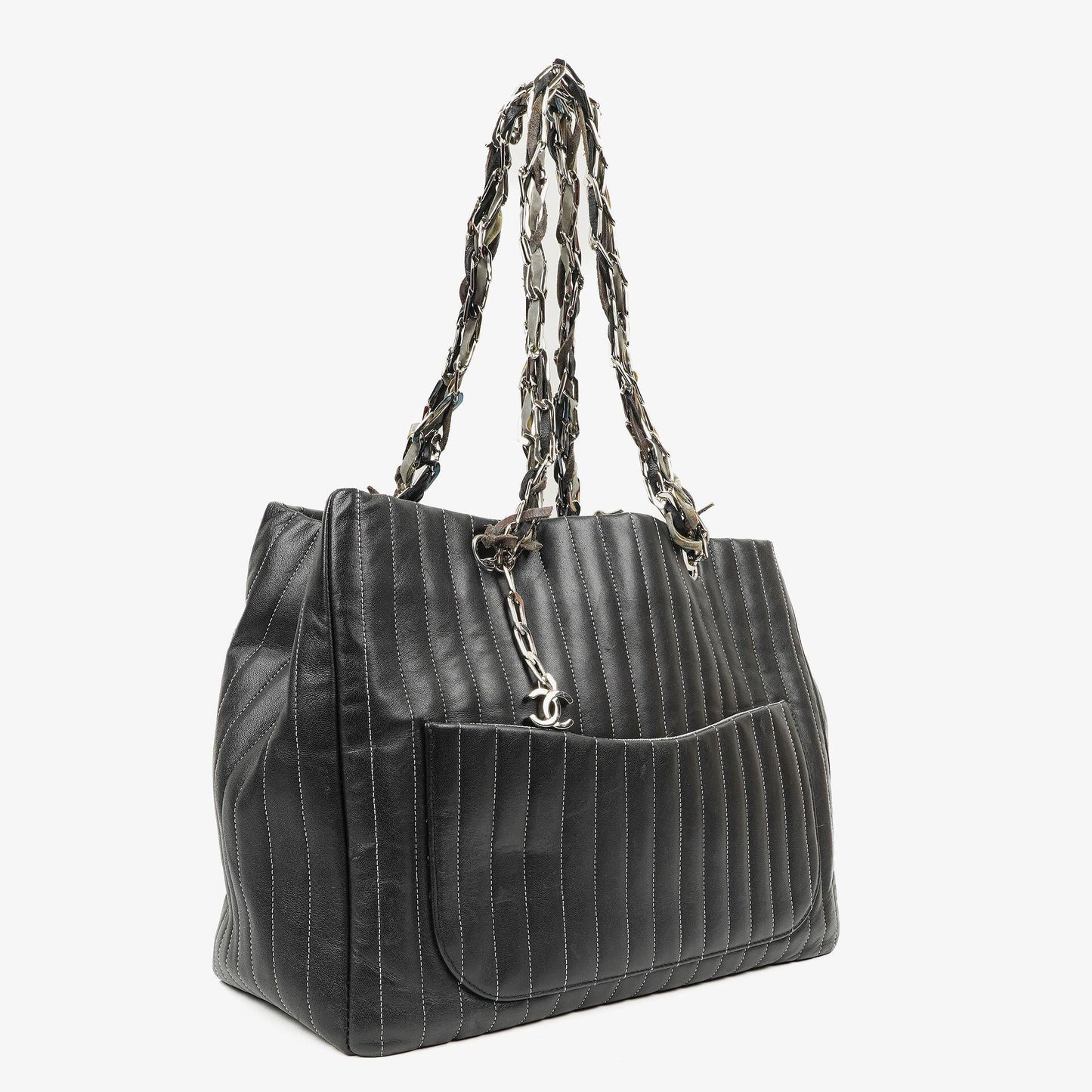 Chanel Mademoiselle Tote-Tasche Groß Schwarz Lammleder Steppung Vertikal