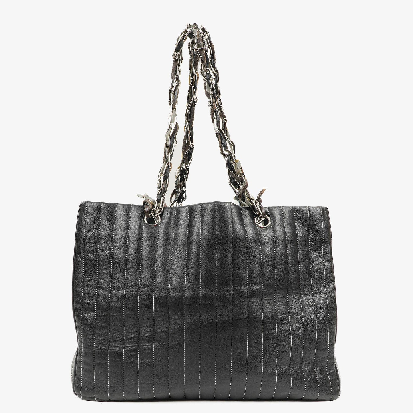 Chanel Mademoiselle Tote-Tasche Groß Schwarz Lammleder Steppung Vertikal