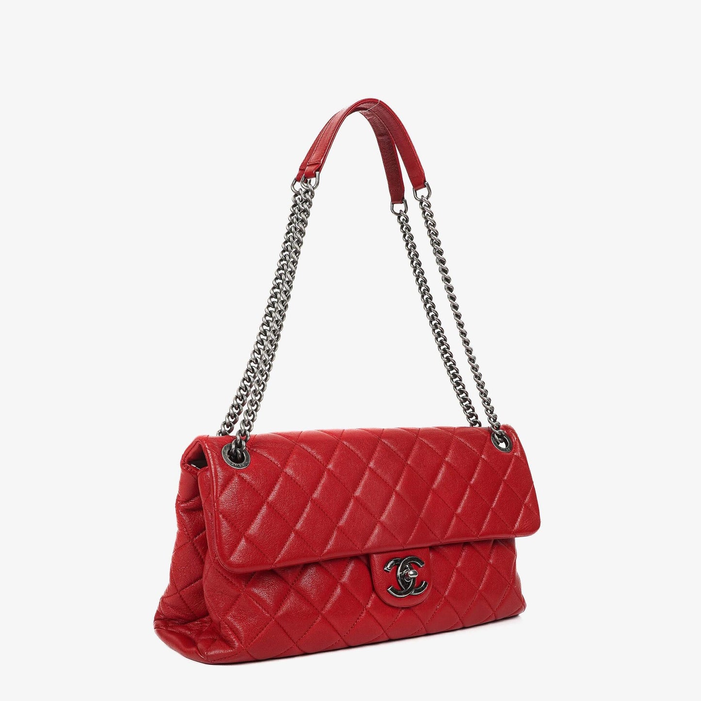 CHANEL Große Simply CC Rue Cambon Klappentasche aus rotem glänzendem Kalbsleder