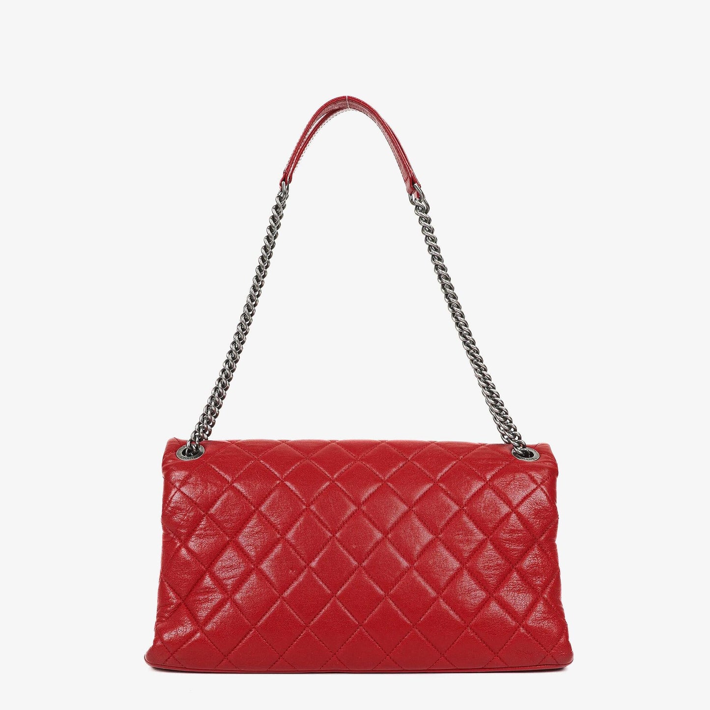 CHANEL Große Simply CC Rue Cambon Klappentasche aus rotem glänzendem Kalbsleder