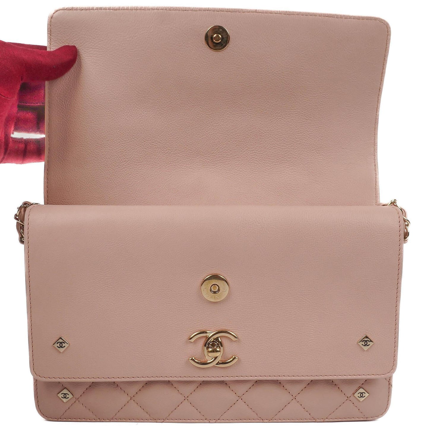 Chanel Flap Tasche aus hellrosa gestepptem Lammleder mit champagner-goldfarbener Hardware