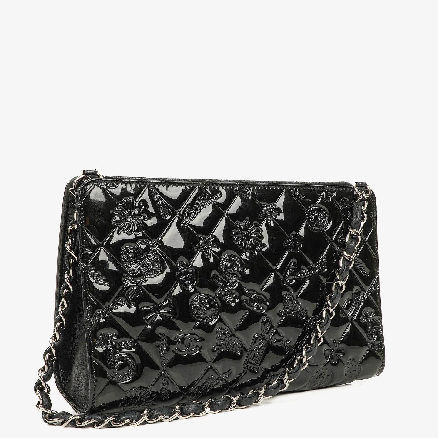 Chanel Lucky Charm Pochatte aus schwarzem Lackleder