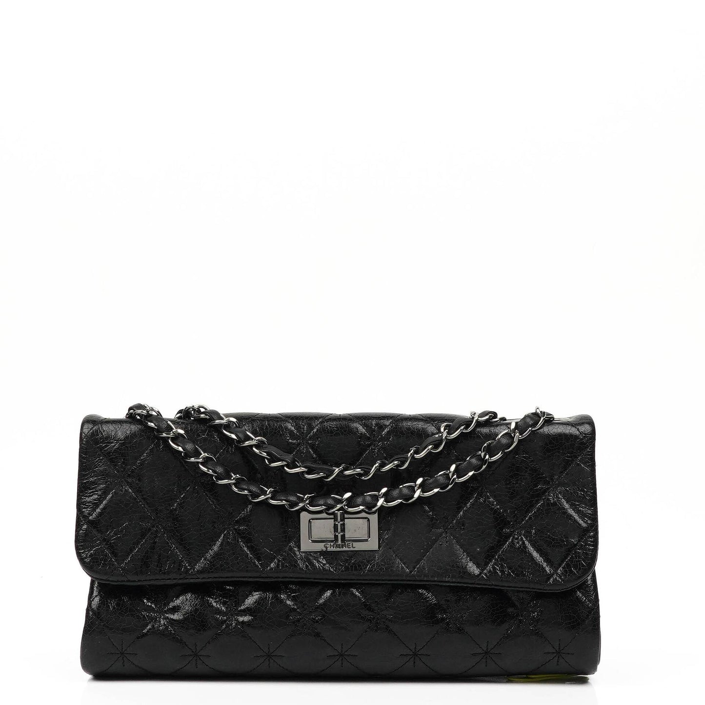 Chanel Mademoiselle Klappentasche aus glasiertem Crackled-Kalbsleder mit silberfarbenen Beschlägen