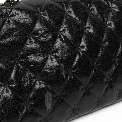 Chanel Mademoiselle Klappentasche aus glasiertem Crackled-Kalbsleder mit silberfarbenen Beschlägen