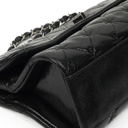 Chanel Mademoiselle Klappentasche aus glasiertem Crackled-Kalbsleder mit silberfarbenen Beschlägen