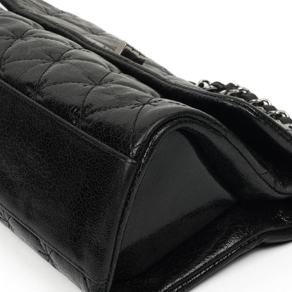 Chanel Mademoiselle Klappentasche aus glasiertem Crackled-Kalbsleder mit silberfarbenen Beschlägen