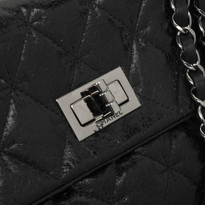 Chanel Mademoiselle Klappentasche aus glasiertem Crackled-Kalbsleder mit silberfarbenen Beschlägen
