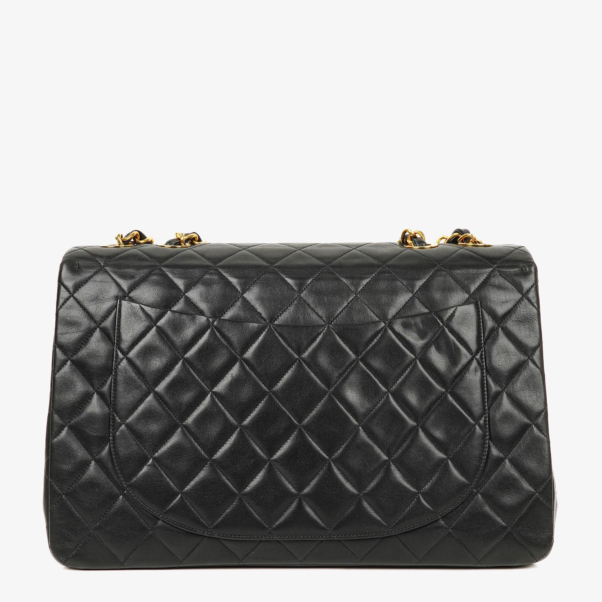 Chanel Maxi Jumbo CC Classic Single Flap Tasche in Schwarz aus gestepptem Lammleder mit 24K vergoldeten Beschlägen