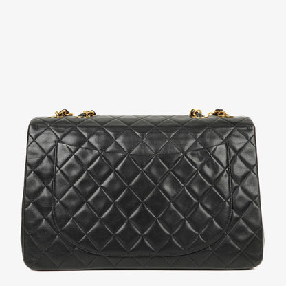 Chanel Maxi Jumbo CC Classic Single Flap Tasche in Schwarz aus gestepptem Lammleder mit 24K vergoldeten Beschlägen