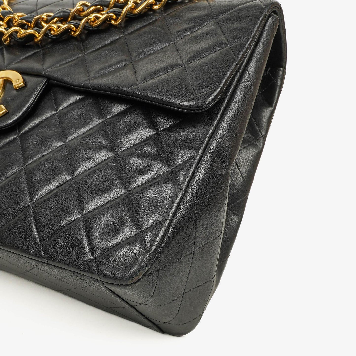 Chanel Maxi Jumbo CC Classic Single Flap Tasche in Schwarz aus gestepptem Lammleder mit 24K vergoldeten Beschlägen