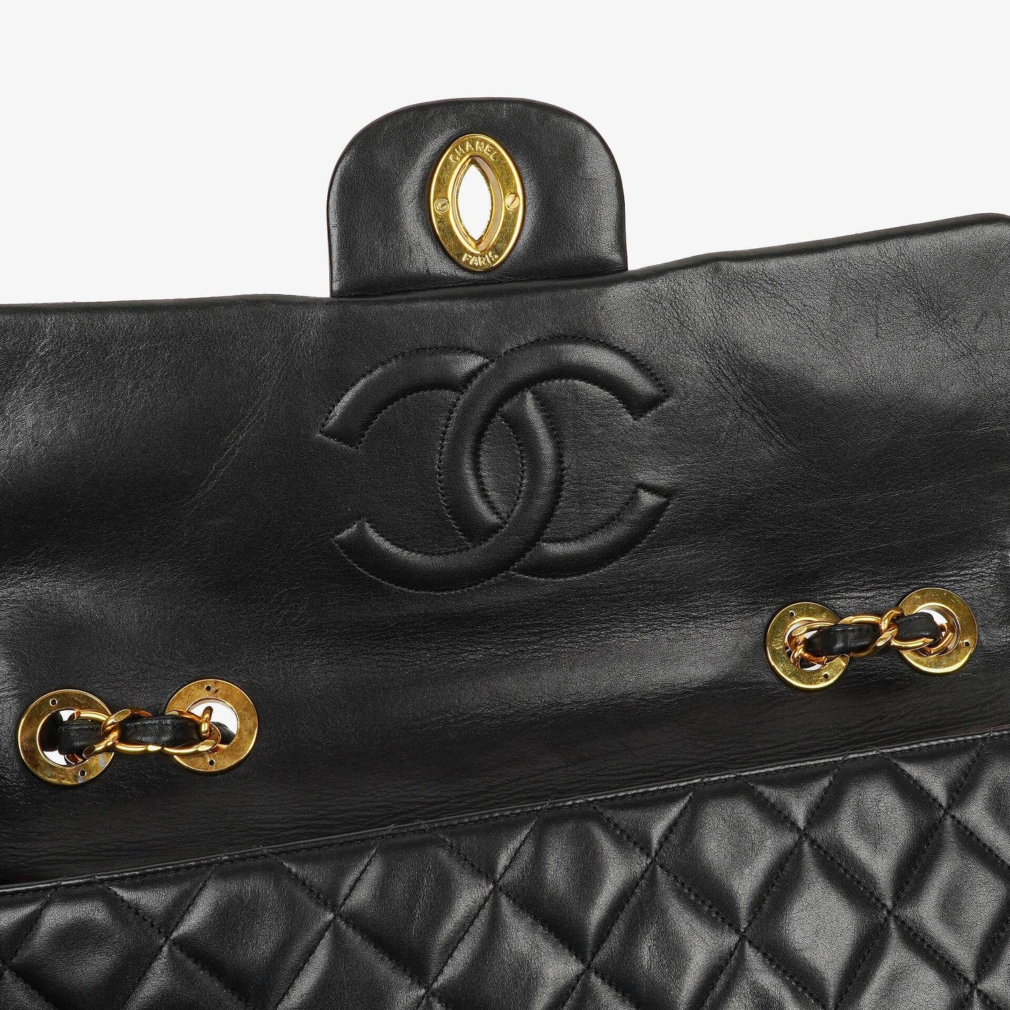 Chanel Maxi Jumbo CC Classic Single Flap Tasche in Schwarz aus gestepptem Lammleder mit 24K vergoldeten Beschlägen