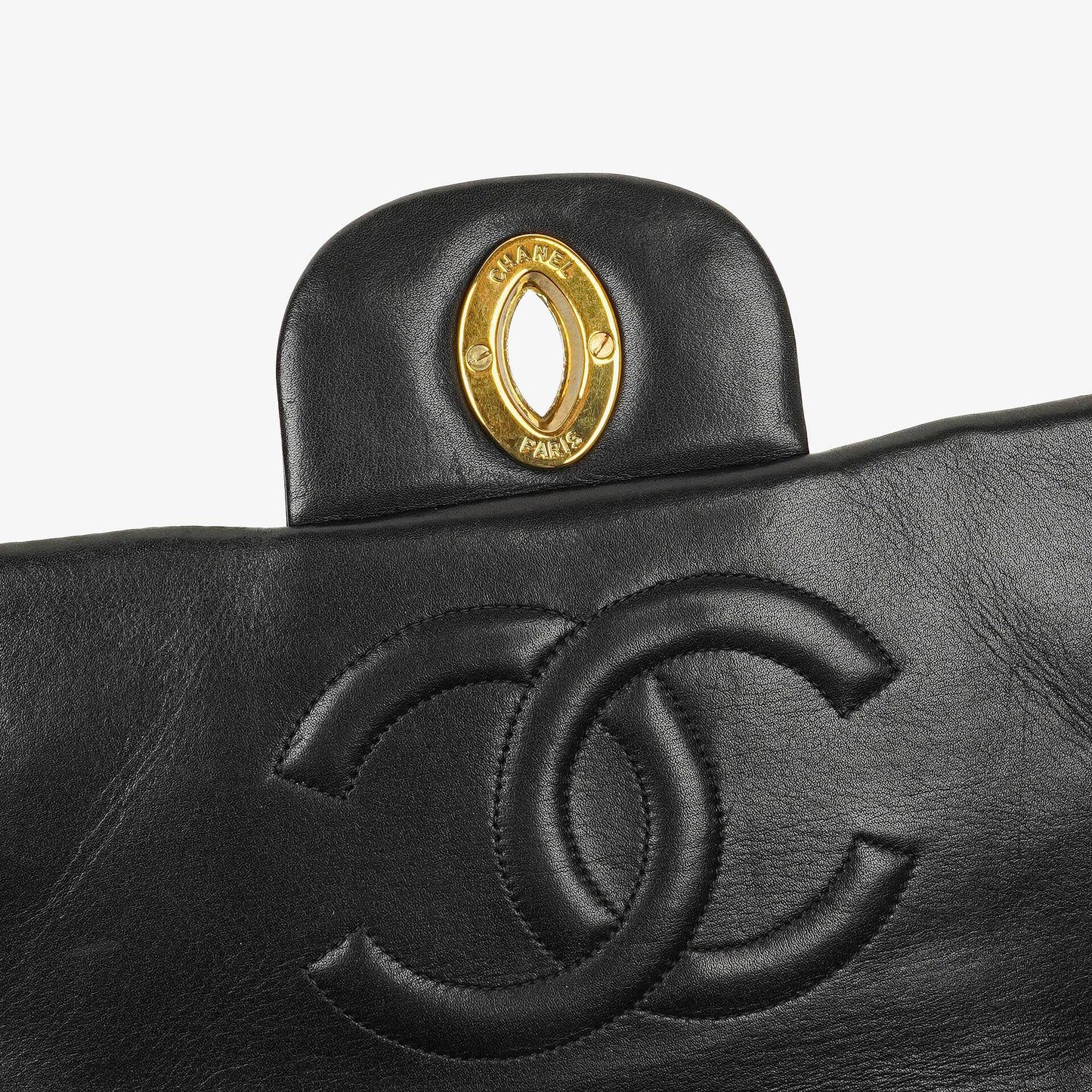 Chanel Maxi Jumbo CC Classic Single Flap Tasche in Schwarz aus gestepptem Lammleder mit 24K vergoldeten Beschlägen