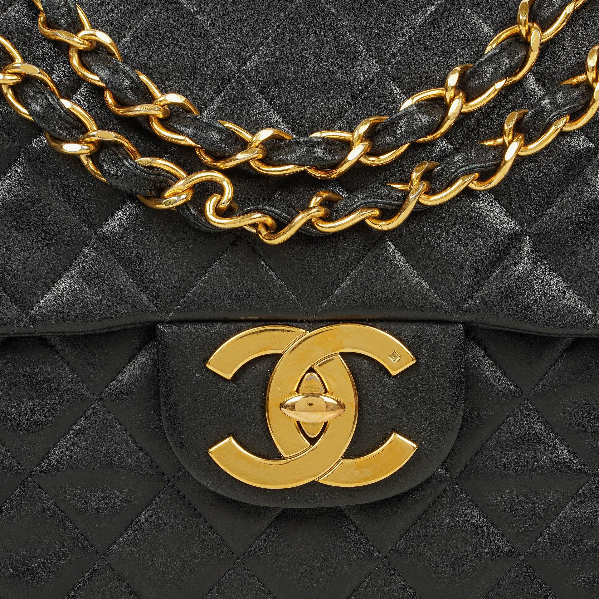 Chanel Maxi Jumbo CC Classic Single Flap Tasche in Schwarz aus gestepptem Lammleder mit 24K vergoldeten Beschlägen