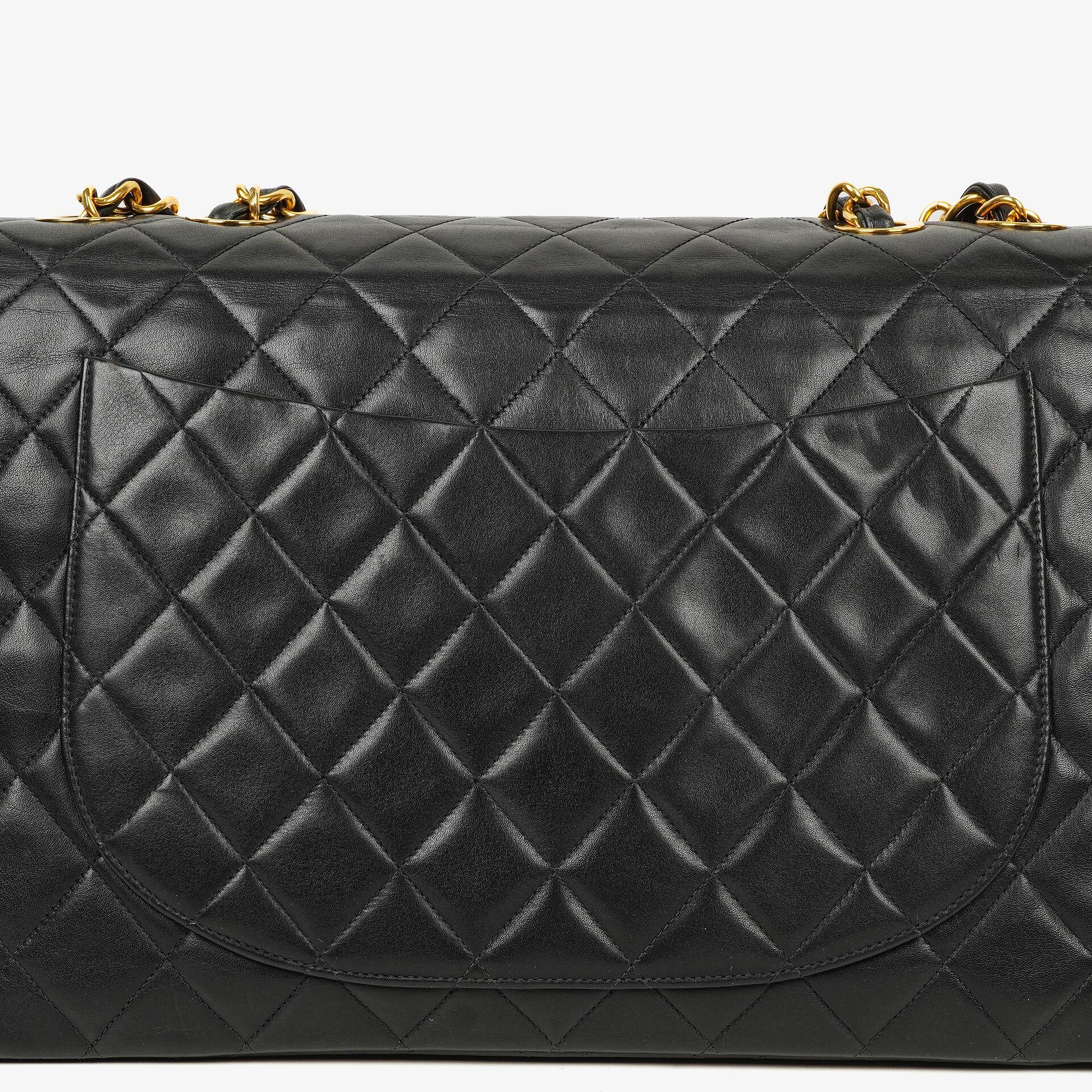 Chanel Maxi Jumbo CC Classic Single Flap Tasche in Schwarz aus gestepptem Lammleder mit 24K vergoldeten Beschlägen