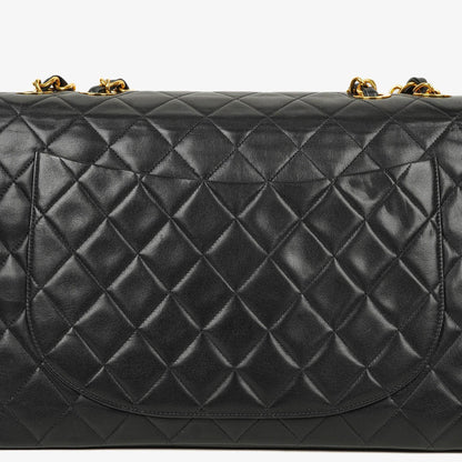 Chanel Maxi Jumbo CC Classic Single Flap Tasche in Schwarz aus gestepptem Lammleder mit 24K vergoldeten Beschlägen