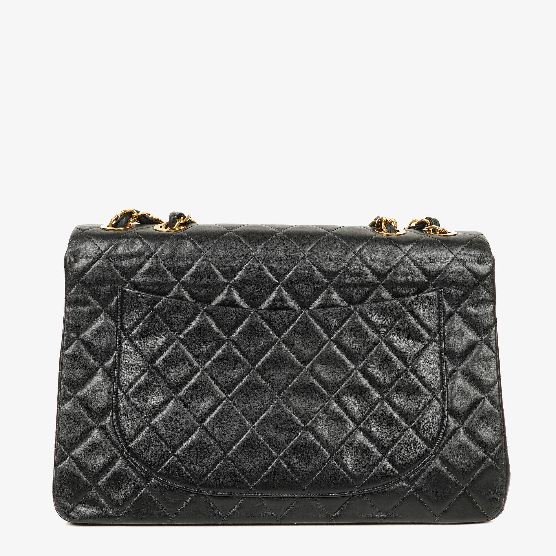 Chanel Maxi Jumbo CC Classic Single Flap Tasche in Schwarz aus gestepptem Lammleder mit 24K vergoldeten Beschlägen