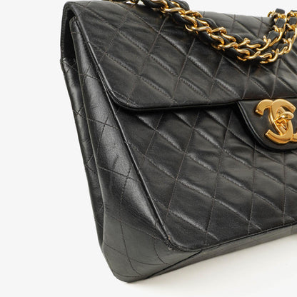 Chanel Maxi Jumbo CC Classic Single Flap Tasche in Schwarz aus gestepptem Lammleder mit 24K vergoldeten Beschlägen