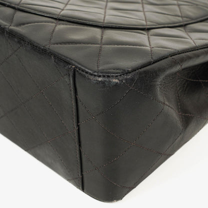 Chanel Maxi Jumbo CC Classic Single Flap Tasche in Schwarz aus gestepptem Lammleder mit 24K vergoldeten Beschlägen