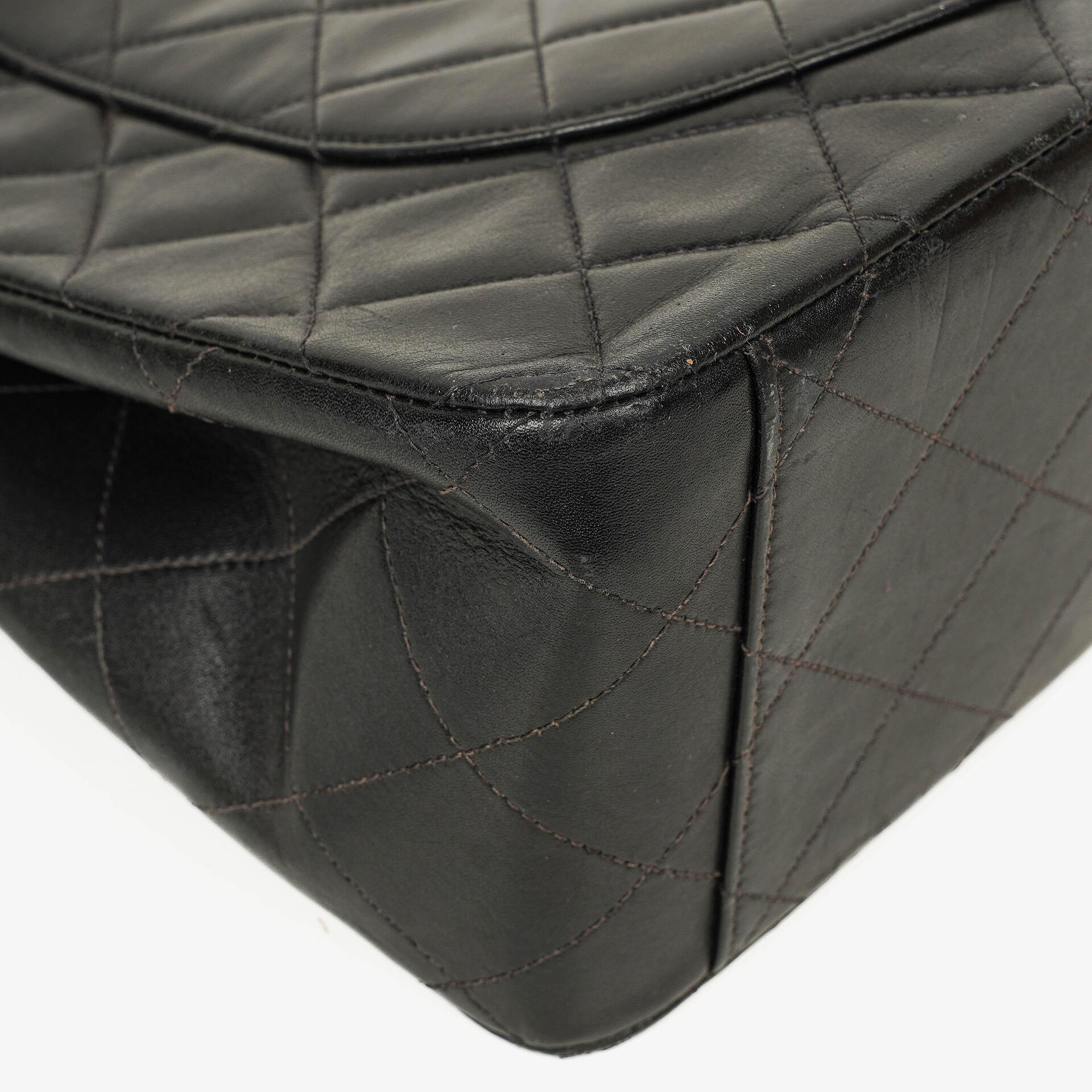 Chanel Maxi Jumbo CC Classic Single Flap Tasche in Schwarz aus gestepptem Lammleder mit 24K vergoldeten Beschlägen