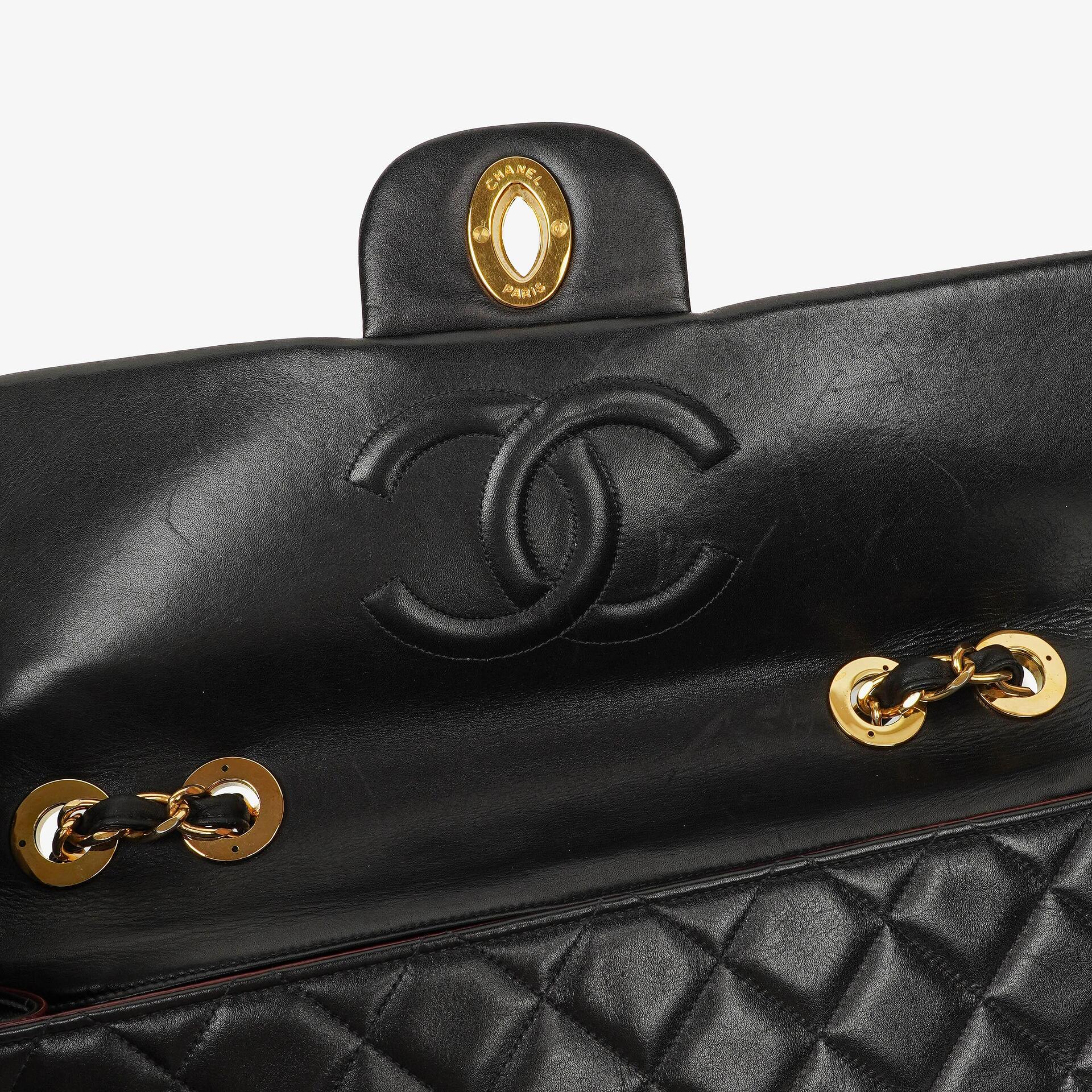 Chanel Maxi Jumbo CC Classic Single Flap Tasche in Schwarz aus gestepptem Lammleder mit 24K vergoldeten Beschlägen