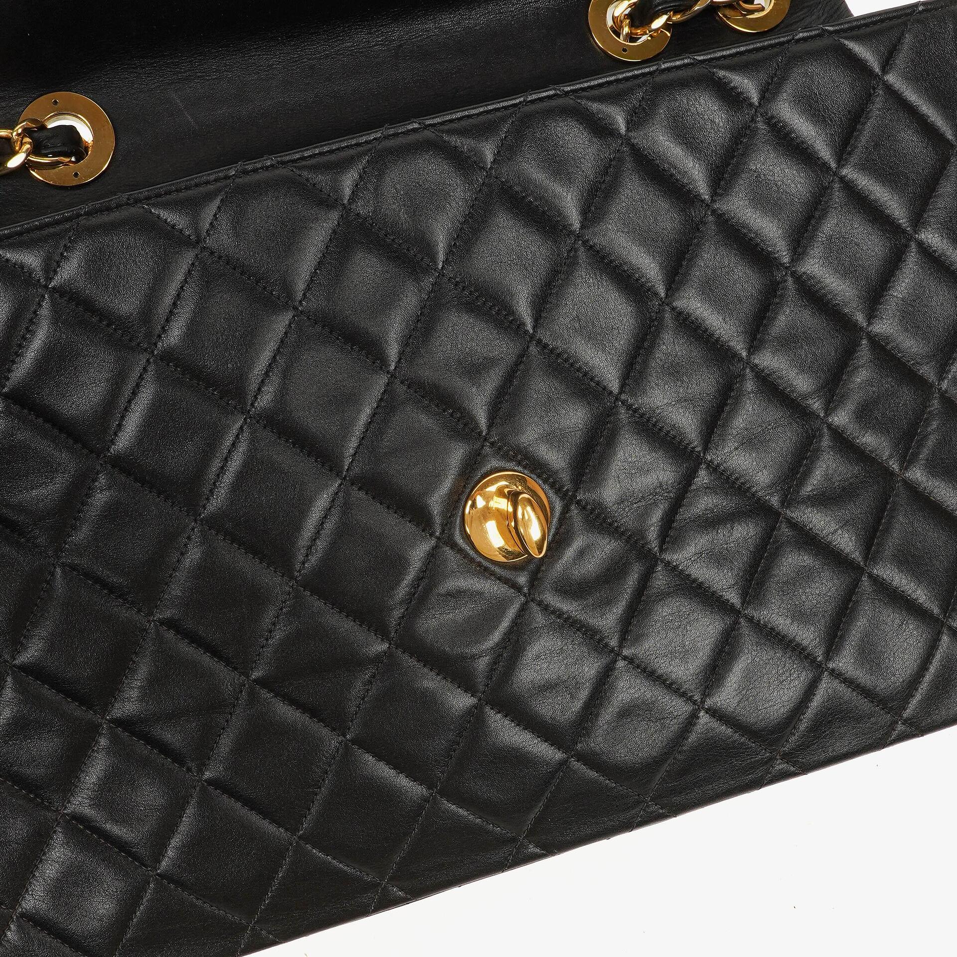 Chanel Maxi Jumbo CC Classic Single Flap Tasche in Schwarz aus gestepptem Lammleder mit 24K vergoldeten Beschlägen