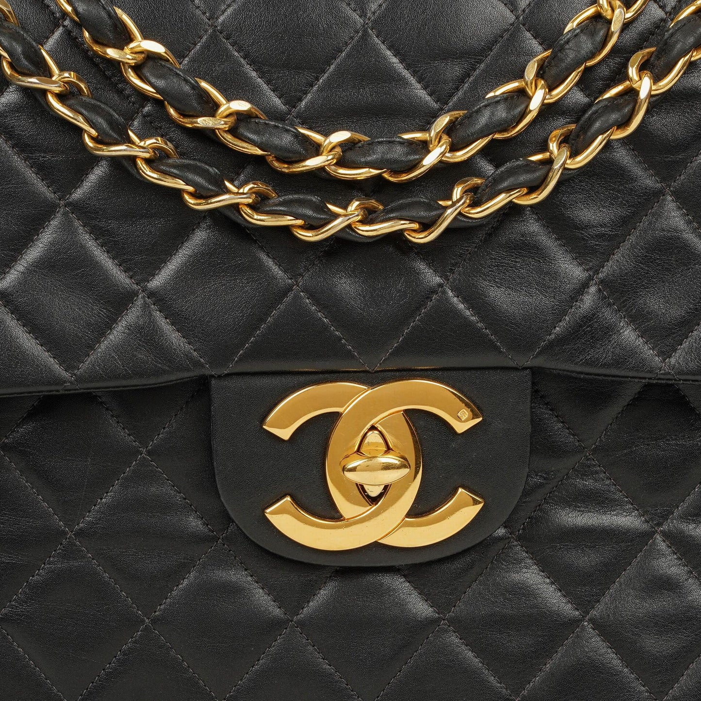Chanel Maxi Jumbo CC Classic Single Flap Tasche in Schwarz aus gestepptem Lammleder mit 24K vergoldeten Beschlägen