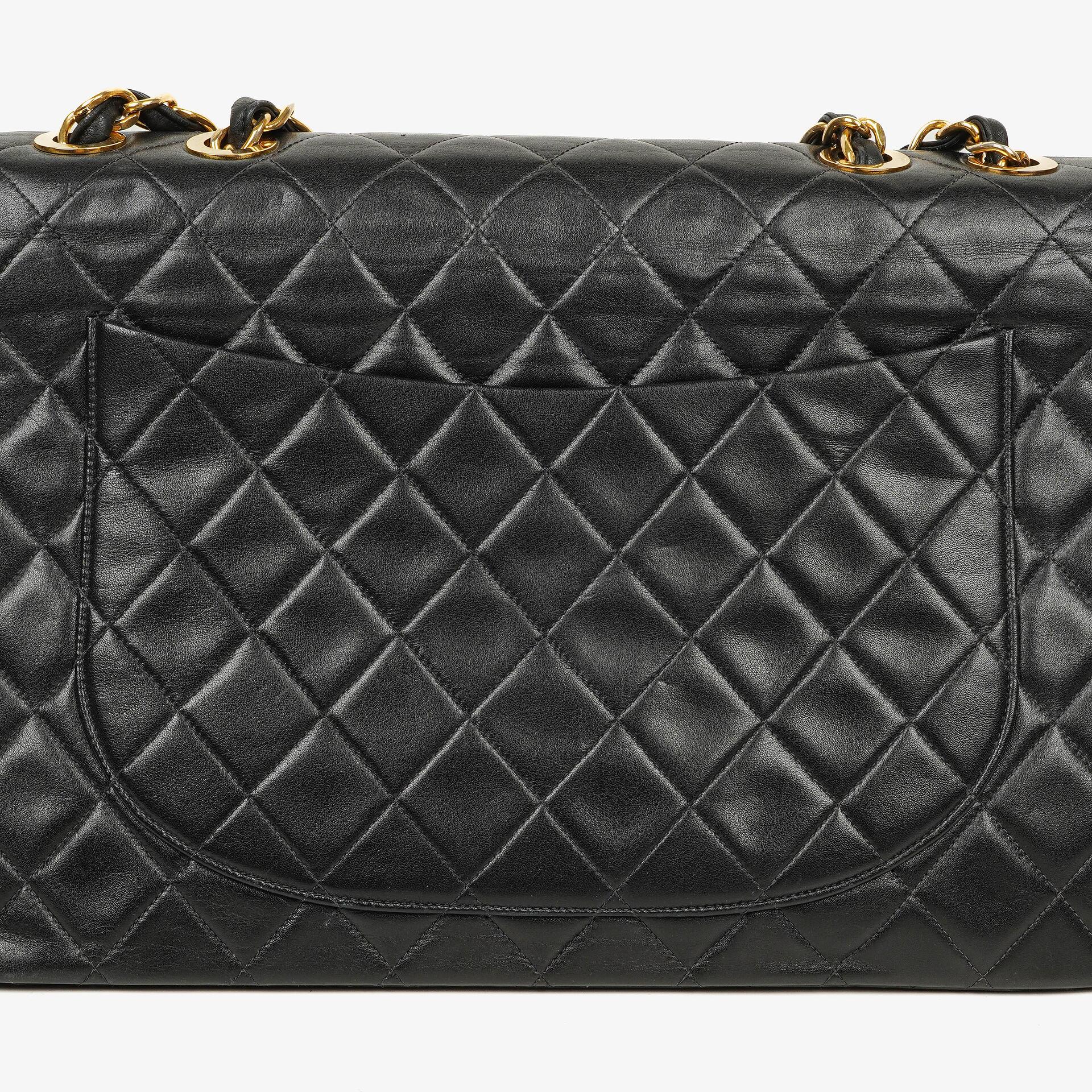 Chanel Maxi Jumbo CC Classic Single Flap Tasche in Schwarz aus gestepptem Lammleder mit 24K vergoldeten Beschlägen