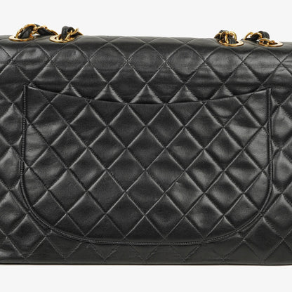 Chanel Maxi Jumbo CC Classic Single Flap Tasche in Schwarz aus gestepptem Lammleder mit 24K vergoldeten Beschlägen