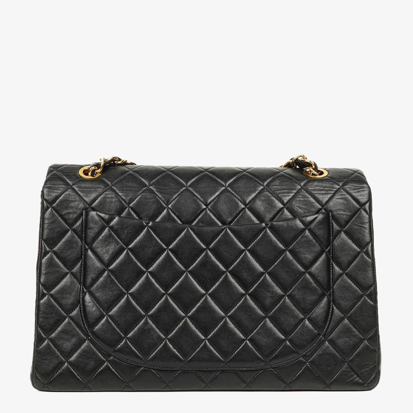 Chanel Maxi Jumbo CC Classic Single Flap Tasche aus schwarzem gestepptem Lammleder mit 24K vergoldeter Hardware