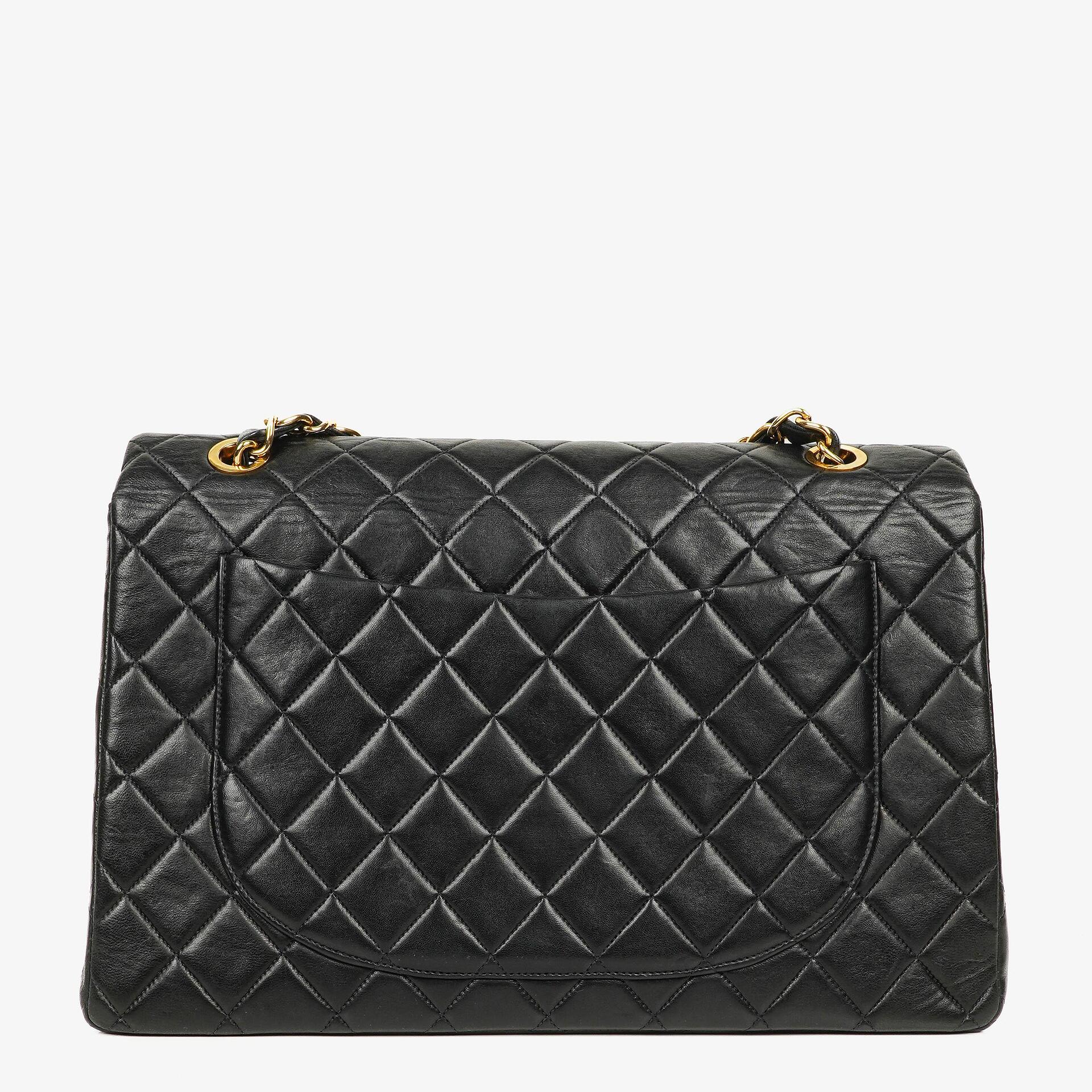 Chanel Maxi Jumbo CC Classic Single Flap Tasche aus schwarzem gestepptem Lammleder mit 24K vergoldeter Hardware