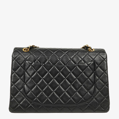 Chanel Maxi Jumbo CC Classic Single Flap Tasche aus schwarzem gestepptem Lammleder mit 24K vergoldeter Hardware