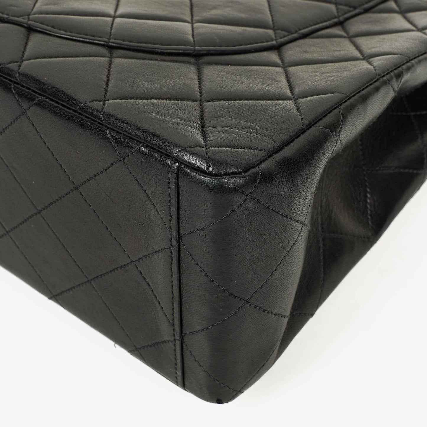 Chanel Maxi Jumbo CC Classic Single Flap Tasche aus schwarzem gestepptem Lammleder mit 24K vergoldeter Hardware