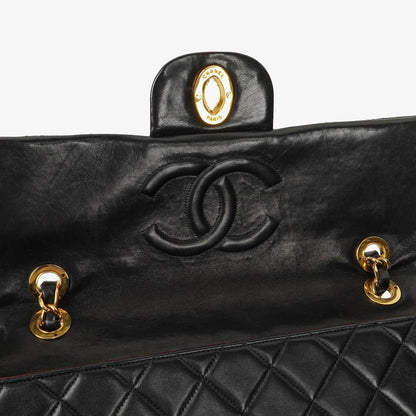 Chanel Maxi Jumbo CC Classic Single Flap Tasche aus schwarzem gestepptem Lammleder mit 24K vergoldeter Hardware