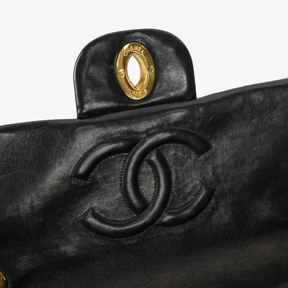 Chanel Maxi Jumbo CC Classic Single Flap Tasche aus schwarzem gestepptem Lammleder mit 24K vergoldeter Hardware