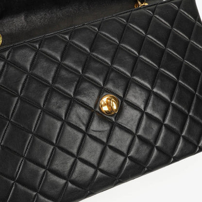 Chanel Maxi Jumbo CC Classic Single Flap Tasche aus schwarzem gestepptem Lammleder mit 24K vergoldeter Hardware