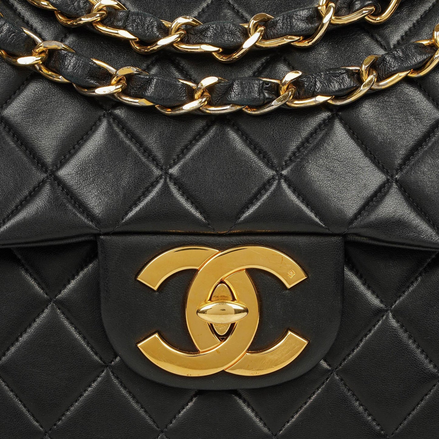 Chanel Maxi Jumbo CC Classic Single Flap Tasche aus schwarzem gestepptem Lammleder mit 24K vergoldeter Hardware
