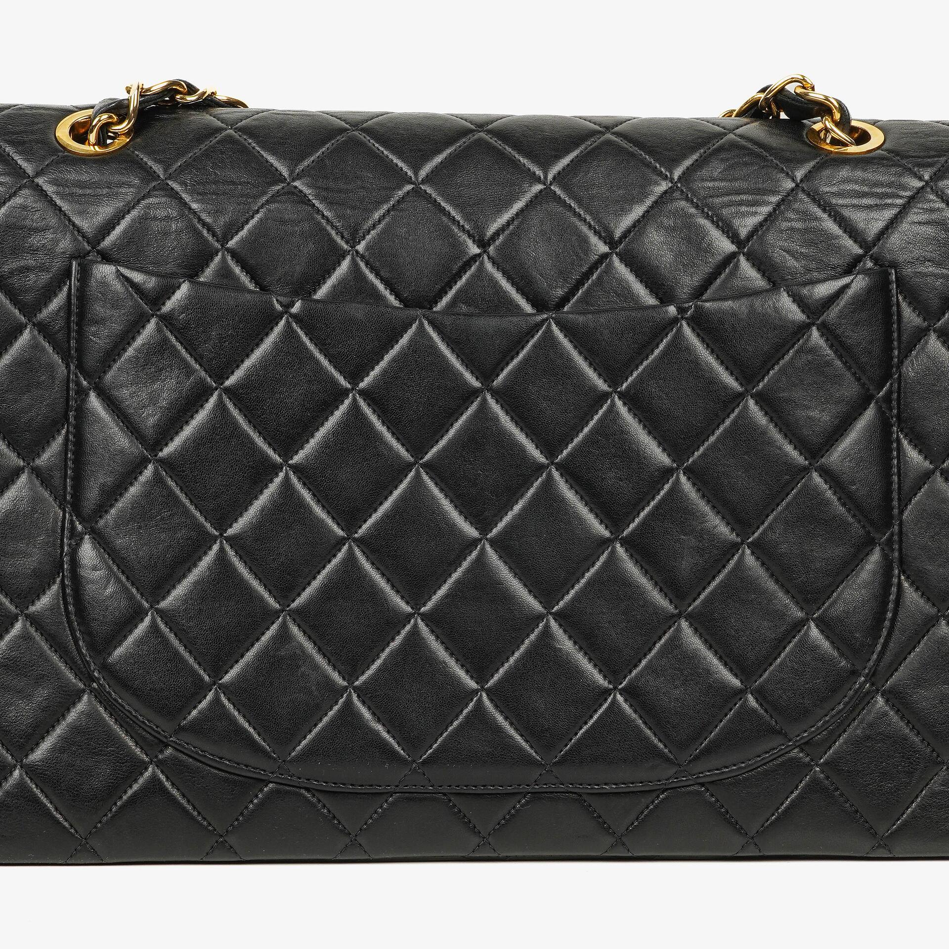 Chanel Maxi Jumbo CC Classic Single Flap Tasche aus schwarzem gestepptem Lammleder mit 24K vergoldeter Hardware