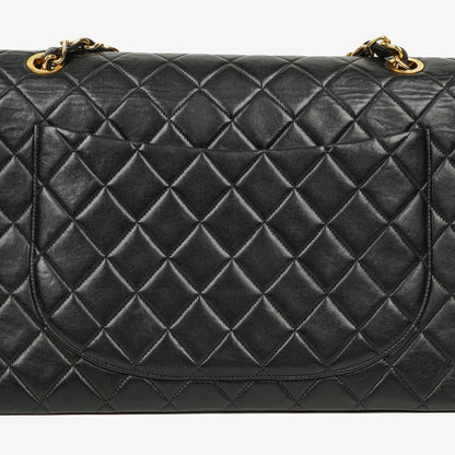 Chanel Maxi Jumbo CC Classic Single Flap Tasche aus schwarzem gestepptem Lammleder mit 24K vergoldeter Hardware