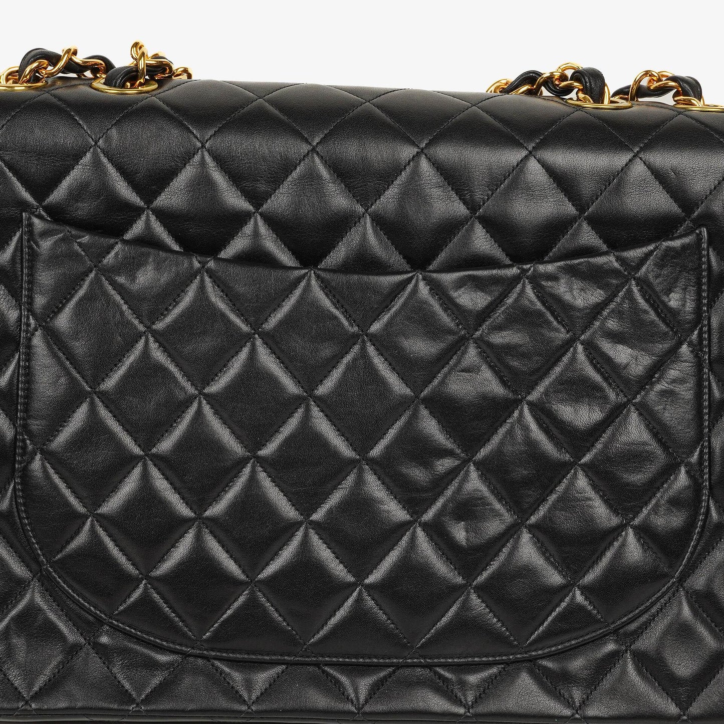 CHANEL Maxi Jumbo CC Classic Single Flap Tasche aus schwarzem gestepptem Lammleder mit 24K vergoldeten Beschlägen