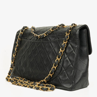 Chanel Maxi Jumbo CC Klassische Einfache Klappentasche Schwarz Gestepptes Lammleder 24K Vergoldete Beschläge