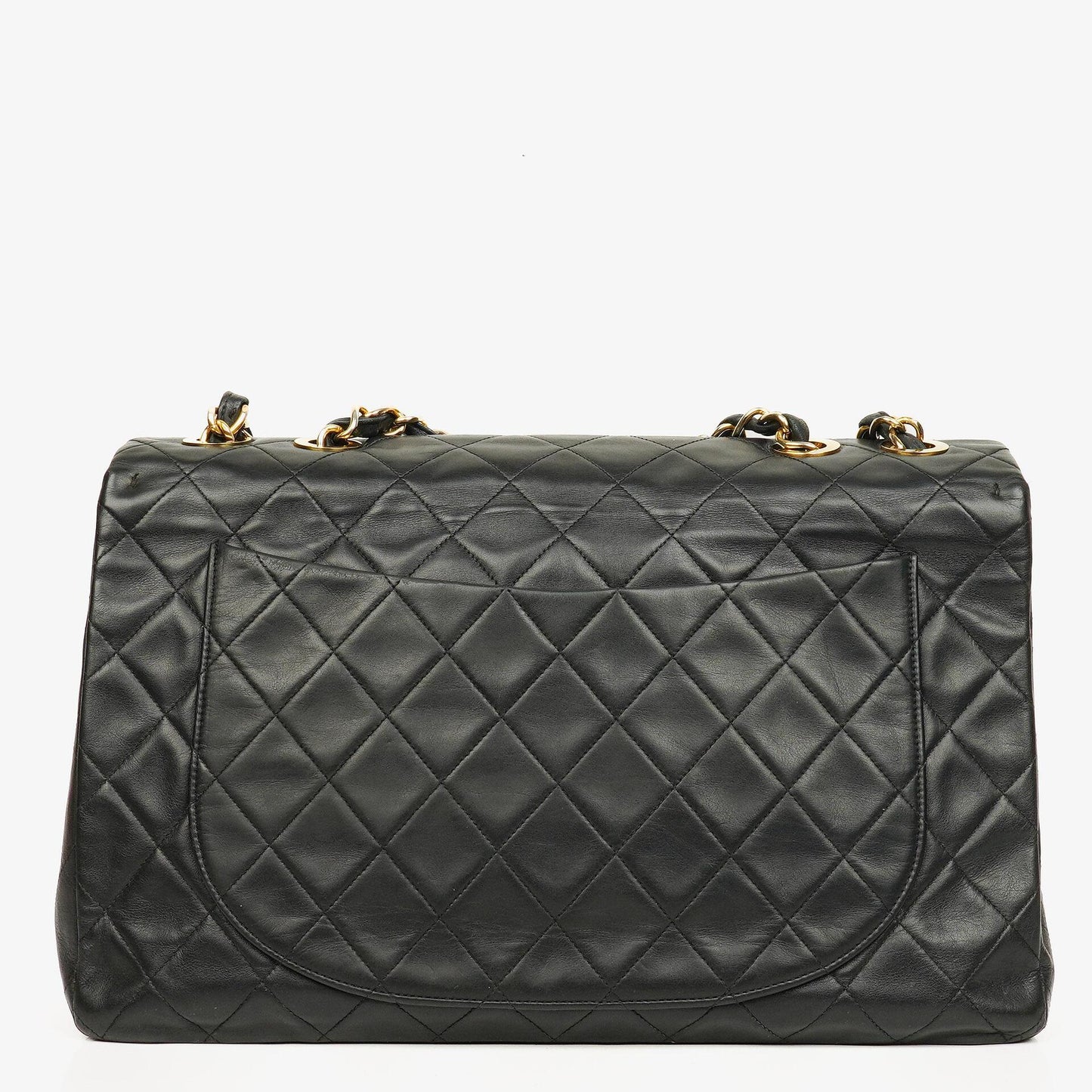 Chanel Maxi Jumbo CC Klassische Einfache Klappentasche Schwarz Gestepptes Lammleder 24K Vergoldete Beschläge