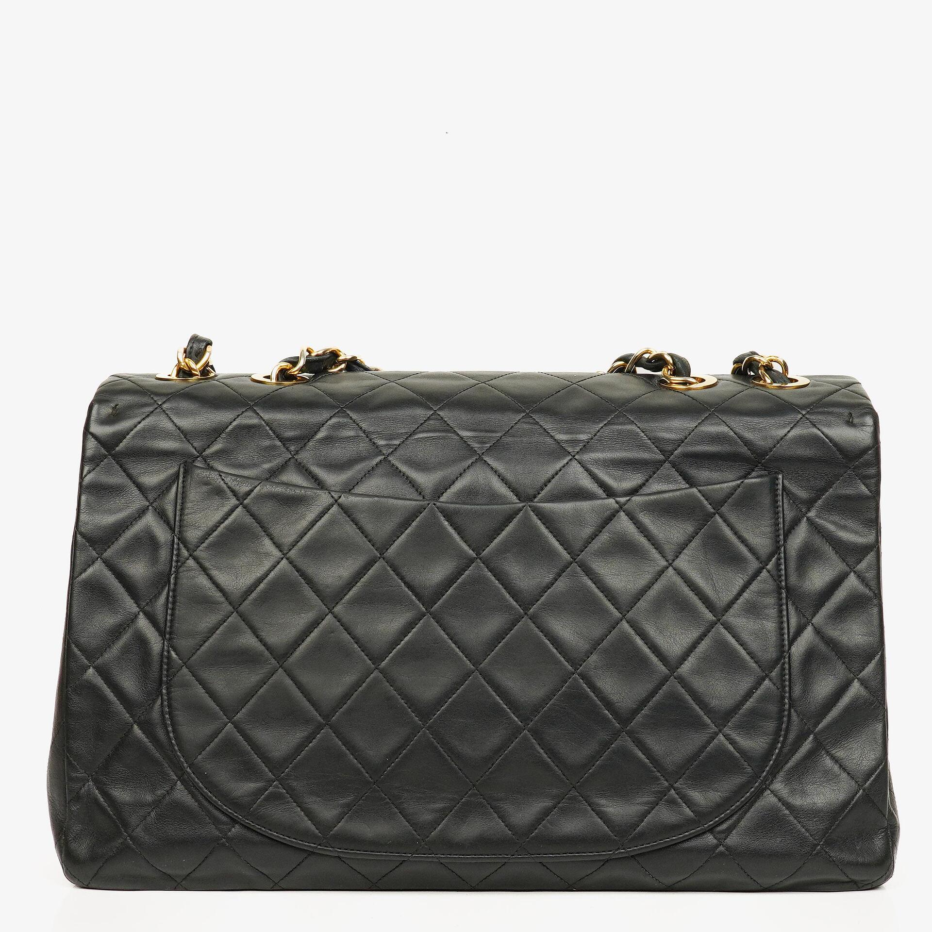 Chanel Maxi Jumbo CC Klassische Einfache Klappentasche Schwarz Gestepptes Lammleder 24K Vergoldete Beschläge
