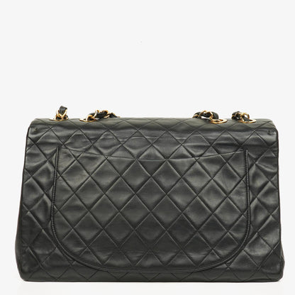 Chanel Maxi Jumbo CC Klassische Einfache Klappentasche Schwarz Gestepptes Lammleder 24K Vergoldete Beschläge