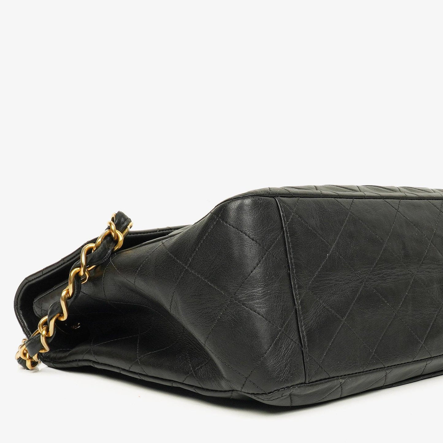 Chanel Maxi Jumbo CC Klassische Einfache Klappentasche Schwarz Gestepptes Lammleder 24K Vergoldete Beschläge
