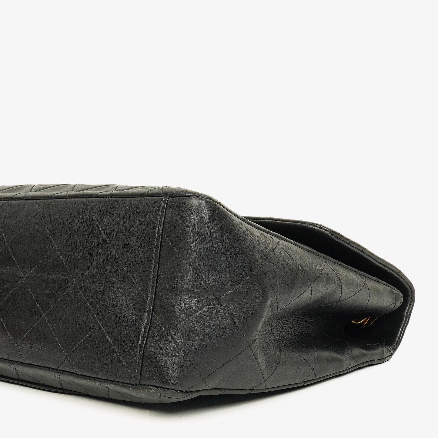 Chanel Maxi Jumbo CC Klassische Einfache Klappentasche Schwarz Gestepptes Lammleder 24K Vergoldete Beschläge
