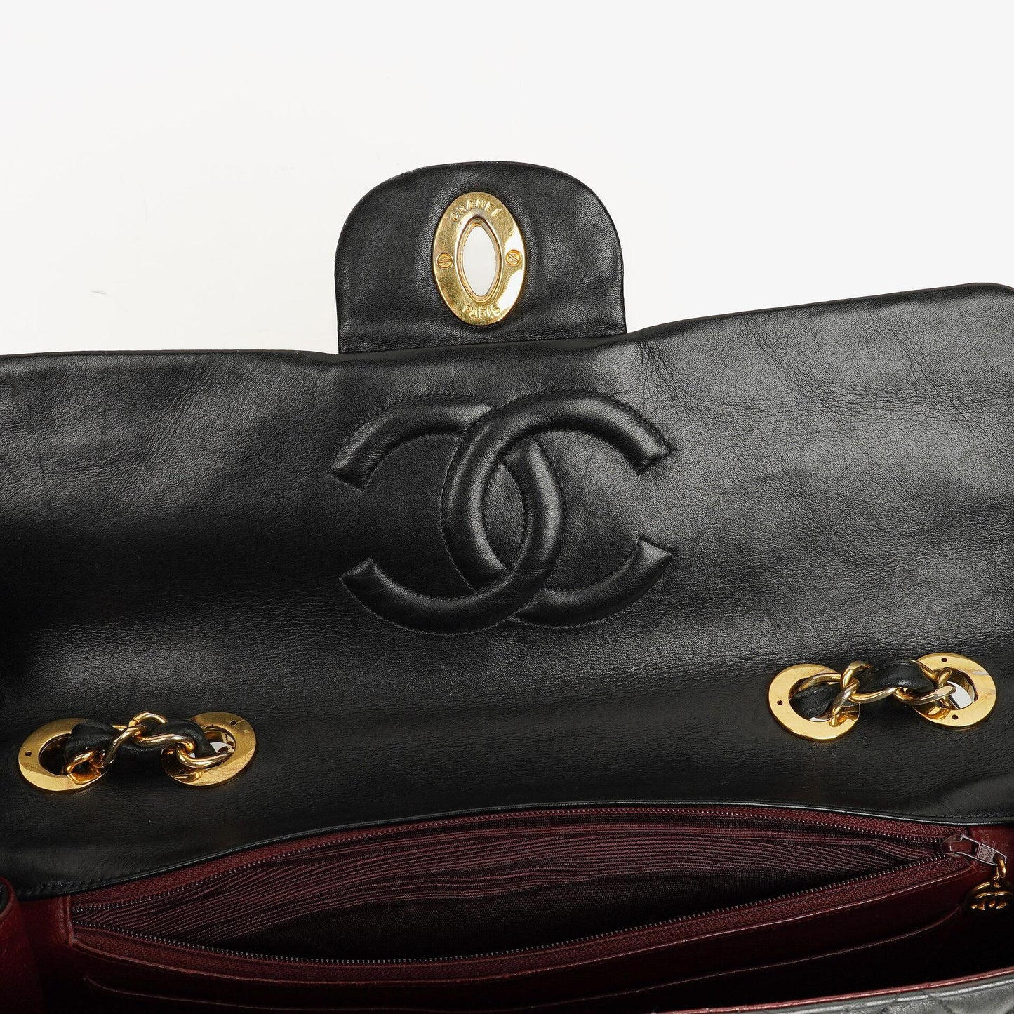 Chanel Maxi Jumbo CC Klassische Einfache Klappentasche Schwarz Gestepptes Lammleder 24K Vergoldete Beschläge