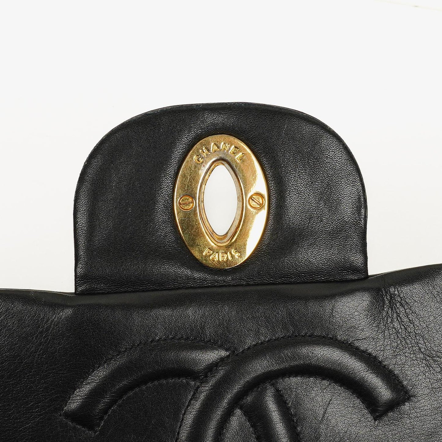 Chanel Maxi Jumbo CC Klassische Einfache Klappentasche Schwarz Gestepptes Lammleder 24K Vergoldete Beschläge
