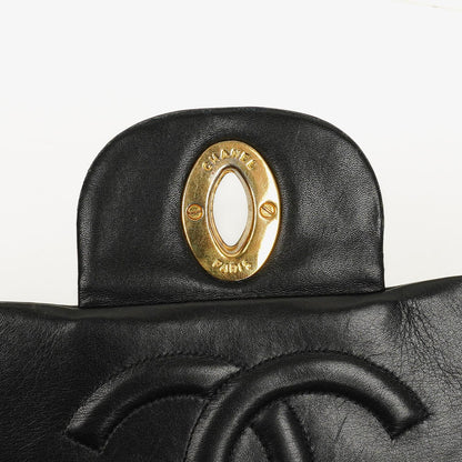 Chanel Maxi Jumbo CC Klassische Einfache Klappentasche Schwarz Gestepptes Lammleder 24K Vergoldete Beschläge